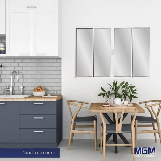 Janela de Alumínio de Correr 100x150cm 4 Folhas 2 Fixas com Vidro Liso Linha Soft Mgm Branco 100cm x 150cm