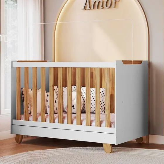 Berço Minicama 4 em 1 Americano 100% Mdf Levy Espresso Móveis Branco/Amêndoa