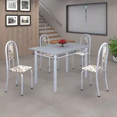 Conjunto de Mesa 120x75cm Tampo em Granito com 4 Cadeiras Iris A  Arabesco/Martelado Pérola/Granito