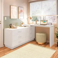 Cômoda com Escrivaninha em L com 6 Gavetas Leonie Yescasa Branco