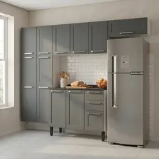 Cozinha Modulada Compacta em Aço 4 Peças 13 Portas 2 Gavetas Florençe Itatiaia Branco/Grafite