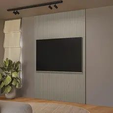 Painel Ripado para TV até 75 Polegadas MDF 180cmx250cm Modular Cinza Gris Fosco Gris Fosco