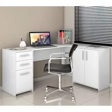 Escrivaninha Mesa Escritório em L Office Nt 2005 2 Gavetas 3 Portas 157cm Branco New Branco