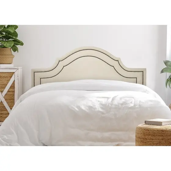 Cabeceira Casal Estofada para Cama Box com Tachas 140x60cm Provençal Luxo Dupla Branco Off White/Fumê OffWhite/Fumê