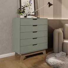 Cômoda Alice 5 Gavetas em 100% Mdf 95x81x40 Cm Yescasa Verde/Louro Freijó
