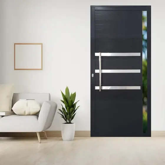Porta Pivotante de Alumínio 210 X 120cm com Friso e Vidro Veneza Esquadrias Bergamo Abertura Direita Preto