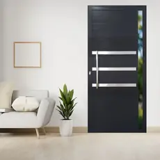 Porta Pivotante de Alumínio 210 X 120cm com Friso e Vidro Veneza Esquadrias Bergamo Abertura Direita Preto