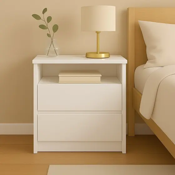 Mesa de Cabeceira 2 Gavetas 1 Nicho Branco Branco