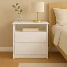 Mesa de Cabeceira 2 Gavetas 1 Nicho Branco Branco