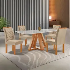 Conjunto Mesa Tampo Smart Plus Kyra 120cmx90cm 4 Cadeiras Arthus Cinamomo/Off White/Linho