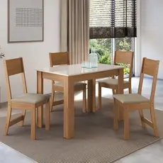 Conjunto Sala de Jantar 1 Mesa Tampo MDP Retangular 4 Cadeiras Versalhes Freijó/Off-White/Bege