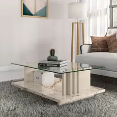 Mesa Centro para Sala de Estar Retangular Frizz Branco Calacata/Off White Calacata/Offwhite