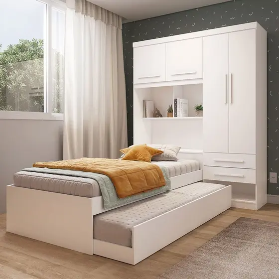 Guarda-roupa Solteiro 4 Portas 2 Gavetas Bicama Flex Color 100% MDF 160cm Zaya Espresso Móveis Branco/Rosa/Azul/Lilás