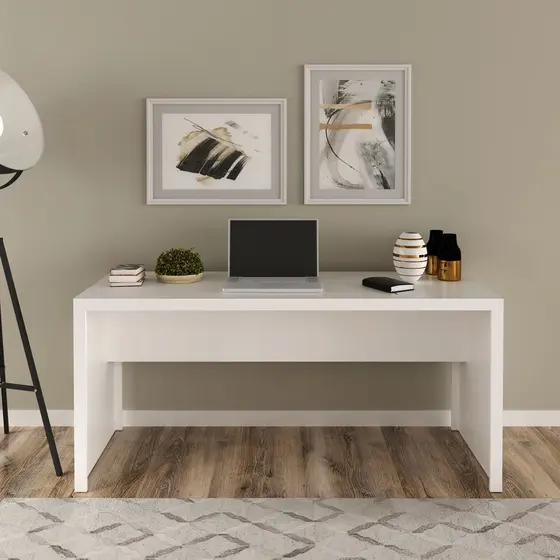 Escrivaninha Mesa Escritório Me4109 163cm Branco Branco