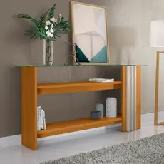 Aparador para Sala de Estar Frisado Tampo de Vidro 2 Prateleiras Frizz Cinamomo