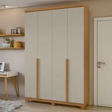 Guarda-roupa 4 Portas 2 Gavetas 100% Mdf Alonzo com Pés Amêndoa Clean/Off White