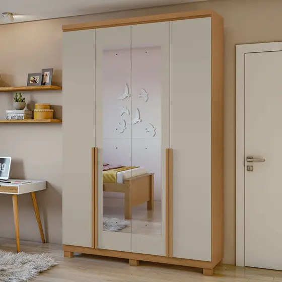 Guarda-roupa 4 Portas 2 Gavetas 100% Mdf Alonzo com Espelho e com Pés