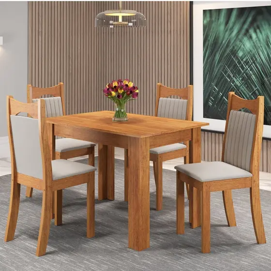 Mesa de Jantar Retangular Canela com 4 Cadeiras Dalas Yescasa