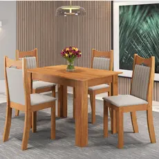 Mesa de Jantar Retangular Canela com 4 Cadeiras Dalas Yescasa