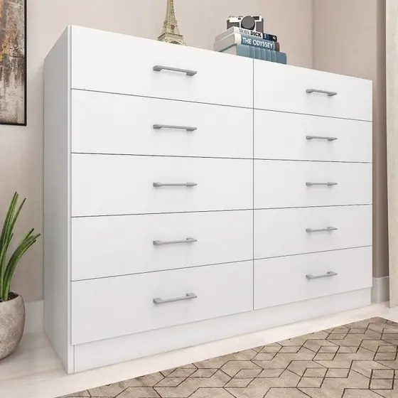 Cômoda para Quarto 10 Gavetas Caribe Branco Branco