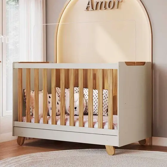 Berço Minicama 4 em 1 Americano 100% MDF Levy Espresso Móveis Bege/Off-White/Amêndoa Off White/Amêndoa