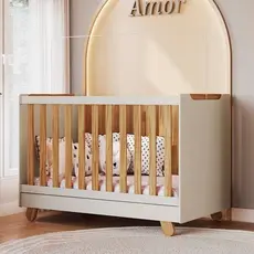 Berço Minicama 4 em 1 Americano 100% MDF Levy Espresso Móveis Bege/Off-White/Amêndoa Off White/Amêndoa