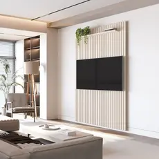 Painel Ripado para TV até 55 Polegadas 100% MDF 138,6cmx240cm Arbo Bege Off White Off White
