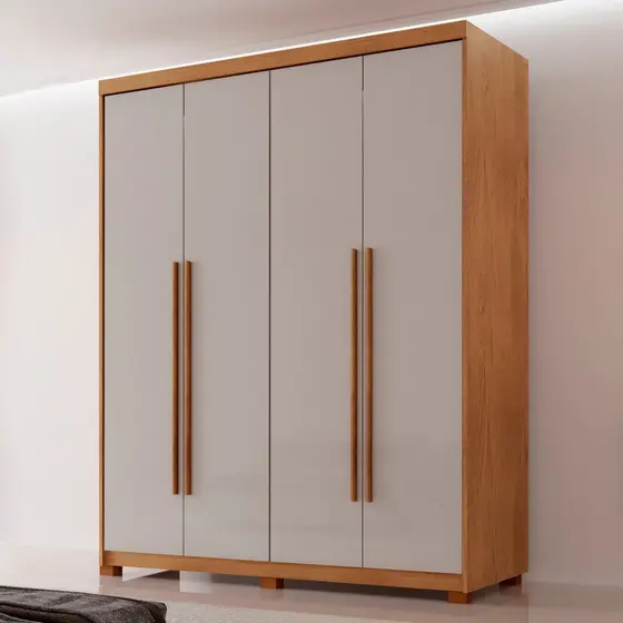 Guarda Roupa Solteiro 4 Portas 2 Gavetas com Pés MDF Veracruz  Naturalle/Off White