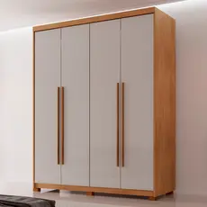 Guarda Roupa Solteiro 4 Portas 2 Gavetas com Pés MDF Veracruz  Naturalle/Off White