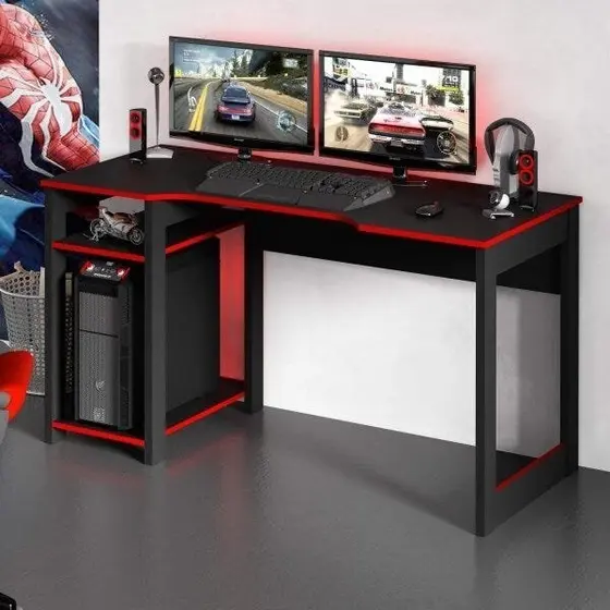 Mesa Gamer Escrivaninha Cyber 136cm Tecno Mobili Preto/Vermelho