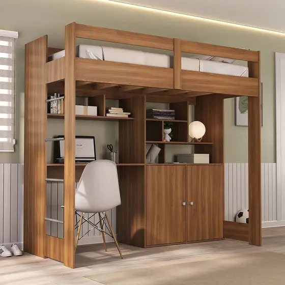 Cama de Solteiro Zwork 2 Portas com Escrivaninha Multifuncional Yescasa