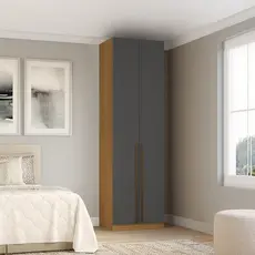 Guarda-roupa Modulado 2 Portas 3 Gavetas com Prateleiras e Cabideiro 90cm 100% MDF Trend Altezza Freijó/Titânio