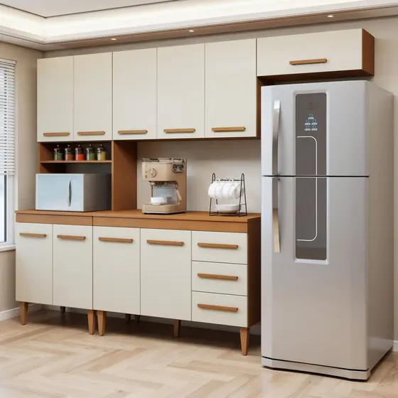 Cozinha Completa 10 Portas 3 Gavetas Atenas Nature/Off White