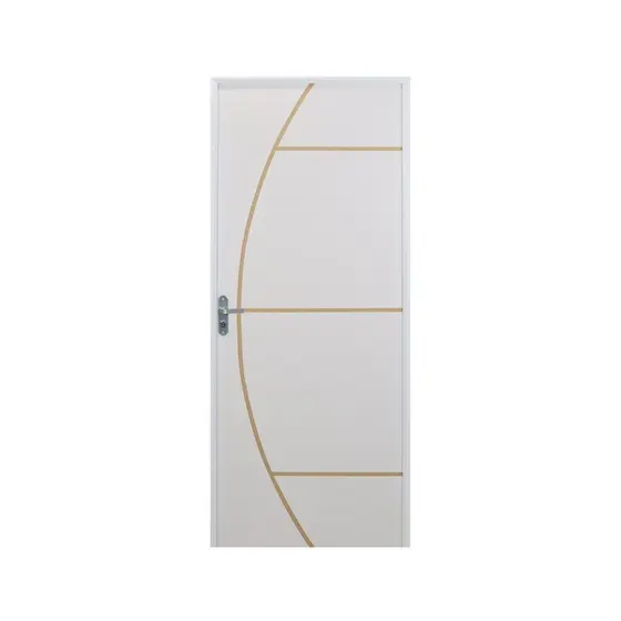 Kit Porta de Madeira Decorada 212x85cm com Batente de Aluminio 3,6cm Gáucha Mgm Abertura Esquerda Branco