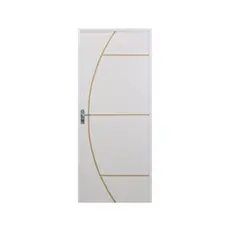Kit Porta de Madeira Decorada 212x85cm com Batente de Aluminio 3,6cm Gáucha Mgm Abertura Esquerda Branco