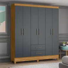Guarda-Roupa Casal 6 Portas e 2 Gavetas e Pés Panamá Freijó/Cinza