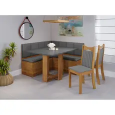 Conjunto Canto Alemão Baú América com Mesa de Jantar Retangular 1,20x80 e 2 Cadeiras Dalas Yescasa Mel/Grafite