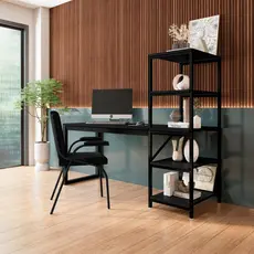 Escrivaninha Mesa Escritório com Estante Innovare 4 Prateleiras 170cm Industrial Preto Preto