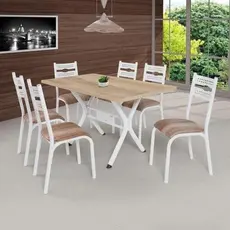 Conjunto de Mesa com 6 Cadeiras Luna Clássica  Branco/Cappuccino