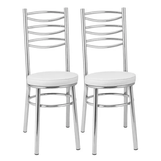 Kit 2 Cadeiras Cromadas Cc34 - A102 Cromado/Branco
