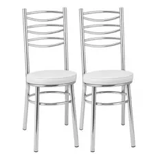 Kit 2 Cadeiras Cromadas Cc34 - A102 Cromado/Branco