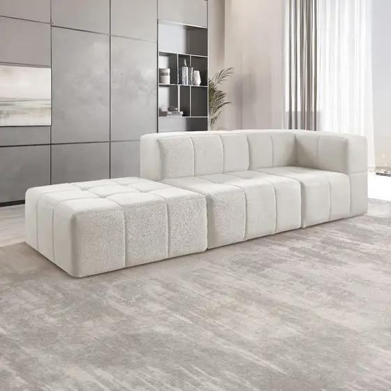 Sofá Modular 3 Lugares Bouclé Bege Nude Nude