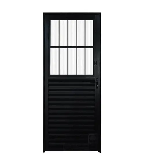 Porta de Alumínio Lambril 210x80cm Postigo Hale Esquadrias Abertura Direita Preto