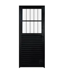 Porta de Alumínio Lambril 210x80cm Postigo Hale Esquadrias Abertura Direita Preto