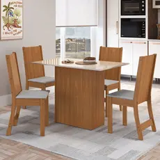 Conjunto Sala de Jantar 1 Mesa Tampo MDP Retangular com 4 Cadeiras Dalila Yescasa Freijó/Off White/Linho