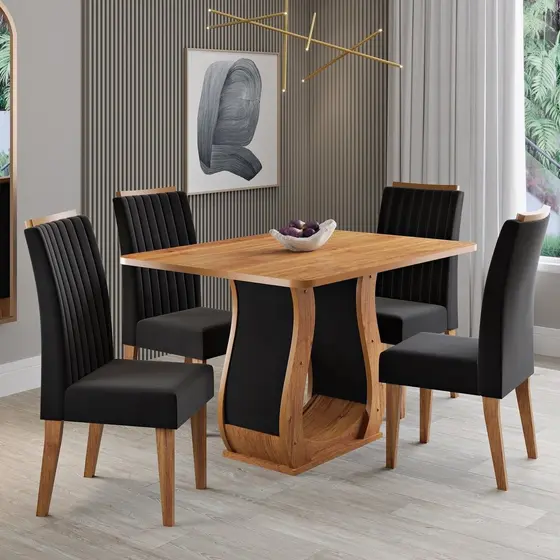 Conjunto para Sala de Jantar com 4 Cadeiras Inspirare Preto/Mel