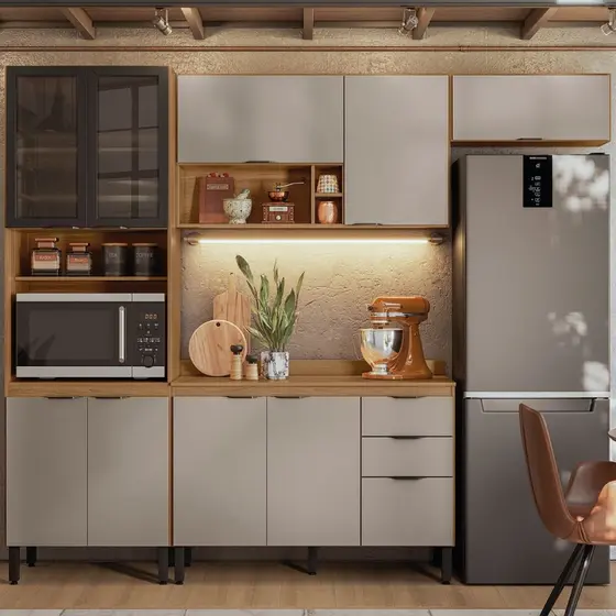 Cozinha Completa Firenze 4 Peças 10 Portas 2 Gavetas Amendola/Nude Prime Tx