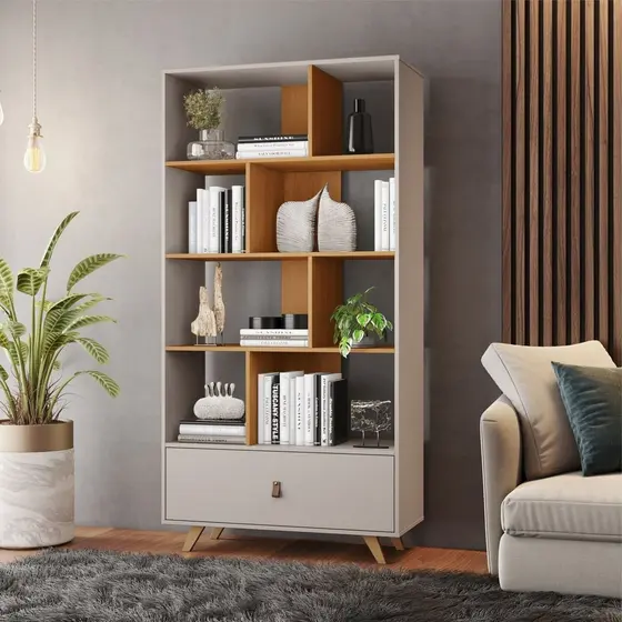 Estante de Livros 91cmx179cm Multiuso 1 Gaveta Giga Office Off White/Cinamomo