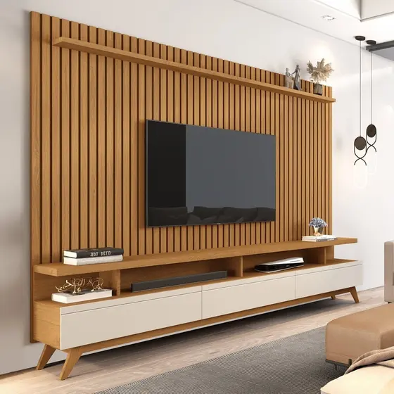 Rack com Painel para Tv 86 Polegadas Pés em Madeira Maciça Vivare