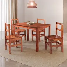 Conjunto Sala de Jantar 1 Mesa Tampo Madeira Maciça Quadrado 4 Cadeiras  Mogano